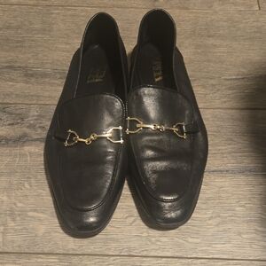 Zara Black Loafers with Gold Accent